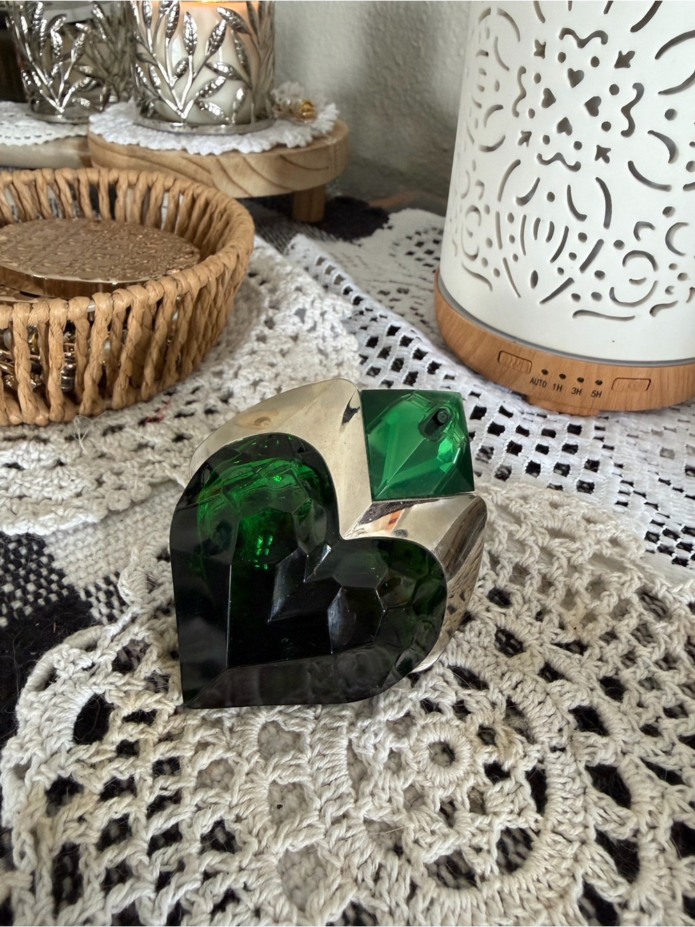 Green Heart Glass Paperweight - Brand